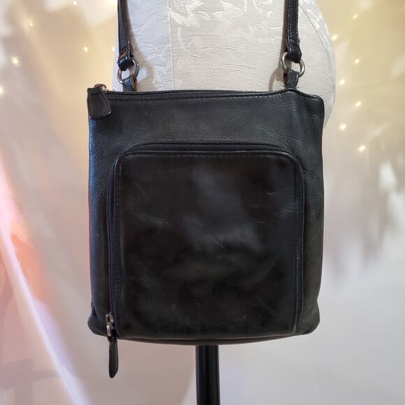 Fossil Black Leather Crossbody Bag Classic Soft Everyday Small Travel Zip Purse - Picture 5 of 14